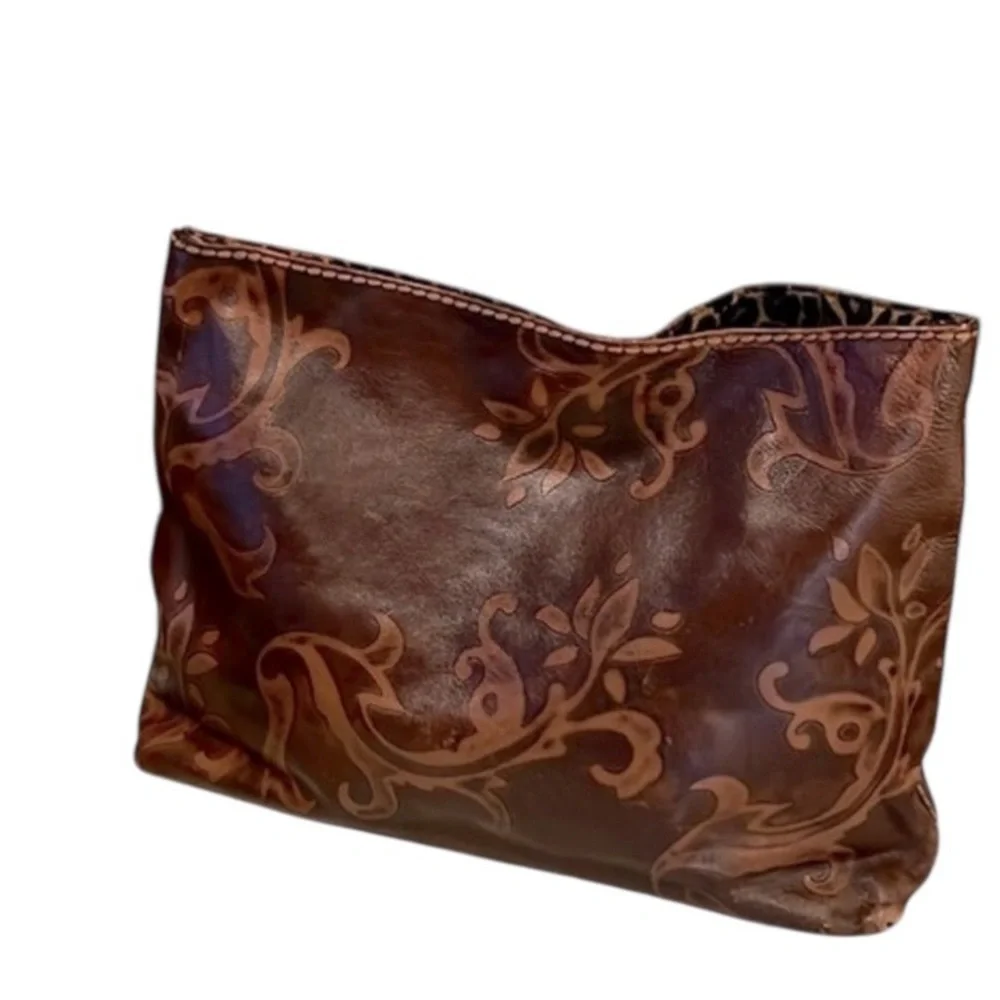 Plinio Visona Vintage Brown & Tan Embossed Leather Italian Laptop Case Purse